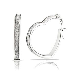 925 STERLING SILVER HEART Sparkle Hoop CZ Earrings